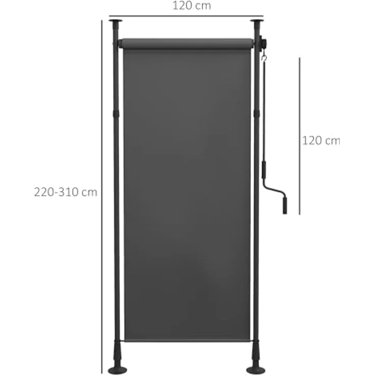 Outsunny Senkrechtmarkise mit Sonnenschutz, Balkonrollo 120 x 220-310cm Balkonsichtschutz mit Kurbel, Wetterfest Sichtschutz für Garten, Polyester, Dunkelgrau – Bild 5