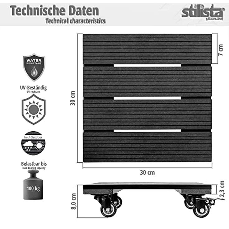 Stilista WPC Pflanzenroller, Eckig, Schwarz – Bild 4