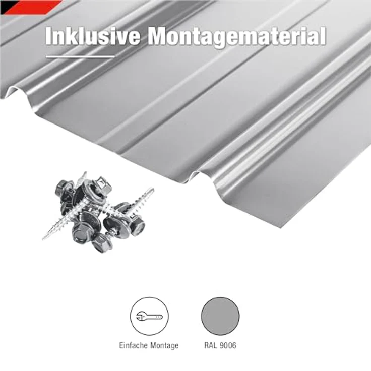 BRAVO International SMART Cover Set H12 Plus, 12 x Trapez-Abdeckblech 125 x 45 cm, 6,75 m², Stärke 0,35 mm, inkl. Schrauben, Weißaluminium – Bild 3