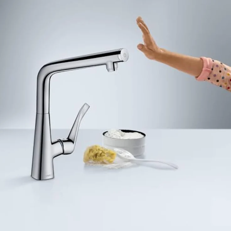 Hansgrohe Metris Select M71 Einhebel-Küchenmischer Select 320 1jet, Chrom, schwenkbar in 3 Stufen, mit Select-Knopf und SoftStart-Funktion – Bild 2