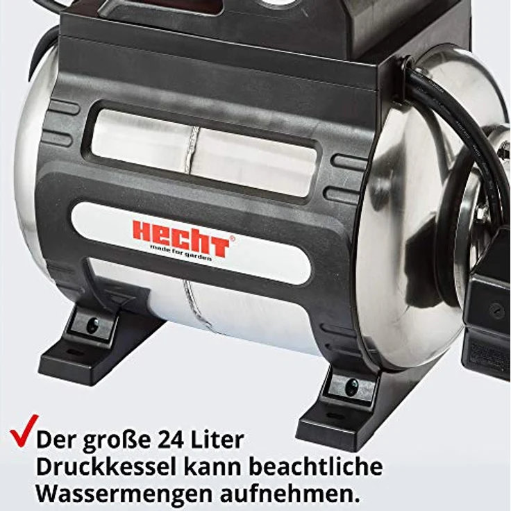 Hecht Hauswasserwerk 3331 INOX, 4.600 l/h, 1100W, Edelstahl, Druckschalter, 4,5bar, 45m Förderhöhe, 24L Tank – Bild 5