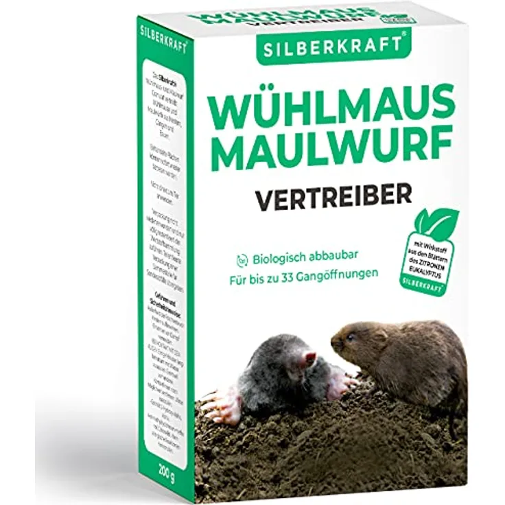 Silberkraft Wühlmaus- und Maulwurfschreck 200 g - Granulat zur Abwehr & Bekämpfung - Maulwurf- und Wühlmausvertreiber zum Vertreiben und bekämpfen - Falle, Gift und Gas Alternative (200 g) - Preisvergleich