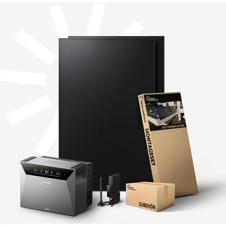 Kleines Kraftwerk Duo (BC) 960W Balkonkraftwerk mit 5.024Wh Anker Solarbank 4 Pro, bifazial, inkl. Halterung, 0% MwSt.