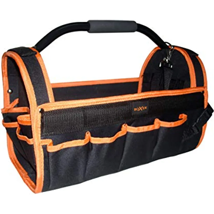 Boxer Nylon Werkzeugtasche 17" mit Schultergurt - 42,5 x 21,5 x 25 cm, AZO-frei, Komfortgriff, Schwarz/Orange