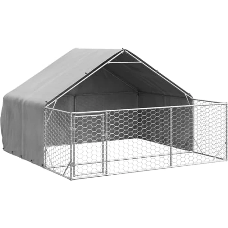 vidaXL Outdoor-Hundezwinger mit Auslauf 3x3x1,9 m Verzinkter Stahl, Überdachter Hundezwinger in Grau – Bild 1