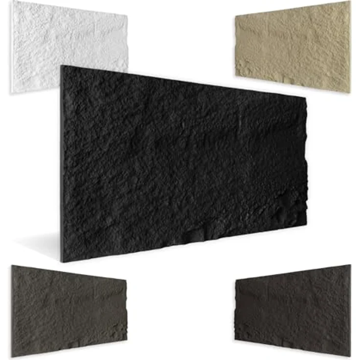 HEXIM 3D Wandpaneele Bruchstein Felsenoptik, 10 Stück 120x60cm, PU Wandverkleidung schwarz, 7,3 m² (A002-06 Dark Black) – Bild 1