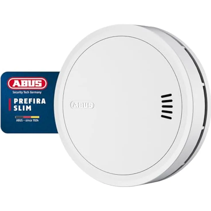 ABUS Rauchmelder Prefira Slim, Q-Label zertifizierter, extra flacher Melder mit 10-Jahres-Batterie, Fehlalarmreduzierung, dimmbarer 2-LED-Raucherkennung, Klebemontage und Magnethalterung