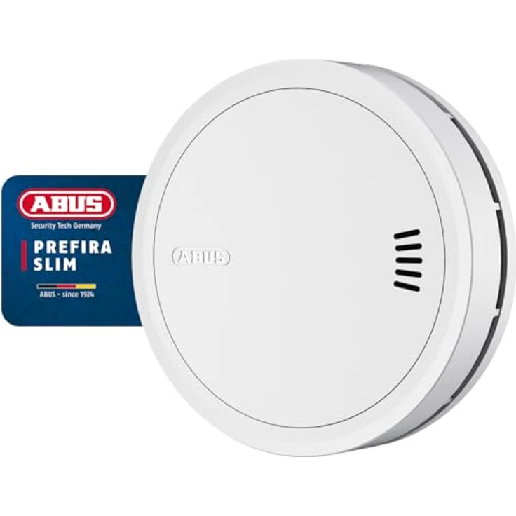 ABUS Rauchmelder Prefira Slim, Q-Label zertifizierter, extra flacher Melder mit 10-Jahres-Batterie, Fehlalarmreduzierung, dimmbarer 2-LED-Raucherkennung, Klebemontage und Magnethalterung – Bild 1