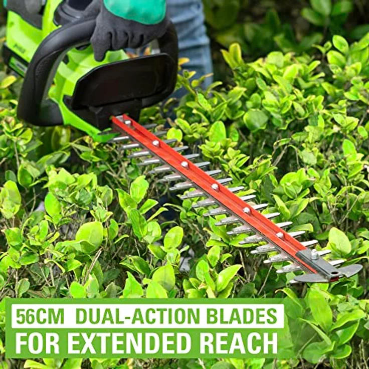 Greenworks G24HT56II, 24V Akku-Heckenschere mit 56 cm Doppelklinge, Schneidet Äste bis 25,4 mm, schwenkbarer Kopf, ohne Akku & Ladegerät – Bild 3