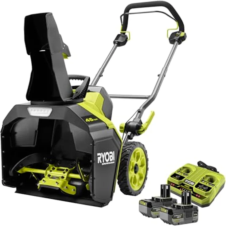 RYOBI 18 V ONE+ Akku-Schneefräse RY18STX45A-240, 45 cm Räumbreite, inkl. 2 x 4,0 Ah Akku und 2,0 A Ladegerät, effizientes Schneeräumen bis 25 cm Höhe