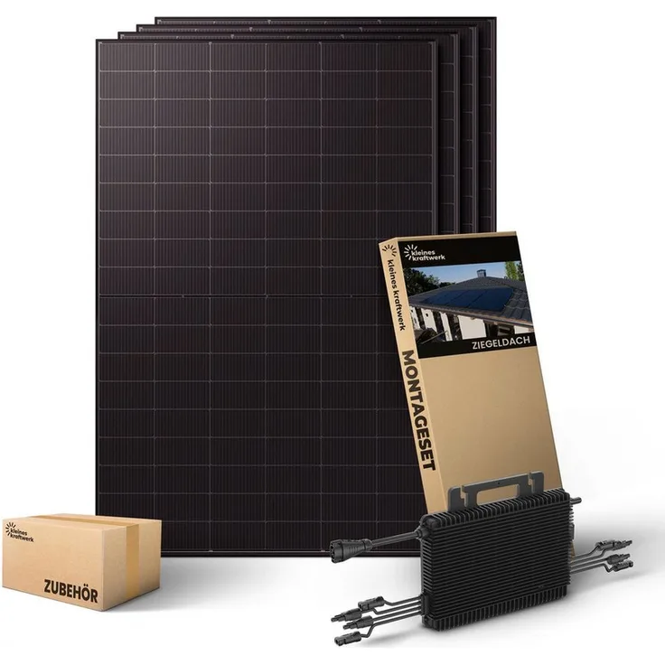 Kleines Kraftwerk Quattro XL, Balkonkraftwerk 2000 W, Monokristallin, 4 x 500 W Module, 1600 W Wechselrichter mit 4 MPPT, Glas-Glas-Bauweise