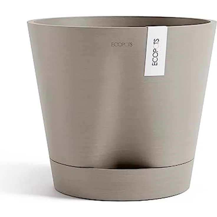 ECOPOTS Blumentopf Venice 2 mit Bewässerung Braun Grau - Durchmesser Ø 40 cm rund groß - Pflanzentopf aus Recycling Kunststoff - Übertopf mit Wasserversorgung modern für Indoor und Outdoor