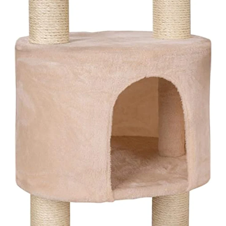 HAPPYPET Großer Kratzbaum deckenhoch XXL 240-260 cm höhenverstellbar - Großer katzenbaum, XXL Kletterbaum für mehrere Katzen, stabile Säulen, Liegemulden, Häuser, mit Zubehör, Beige – Bild 2