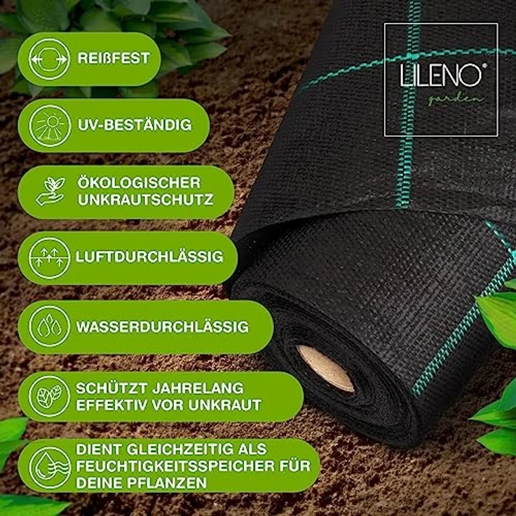 LILENO HOME Anti-Unkrautgewebe 100m² [100 g/qm] – Reißfestes, wasserdurchlässiges Bändchengewebe mit Raster & UV-Schutz für Gartenanwendungen [1m x 100m] – Bild 3