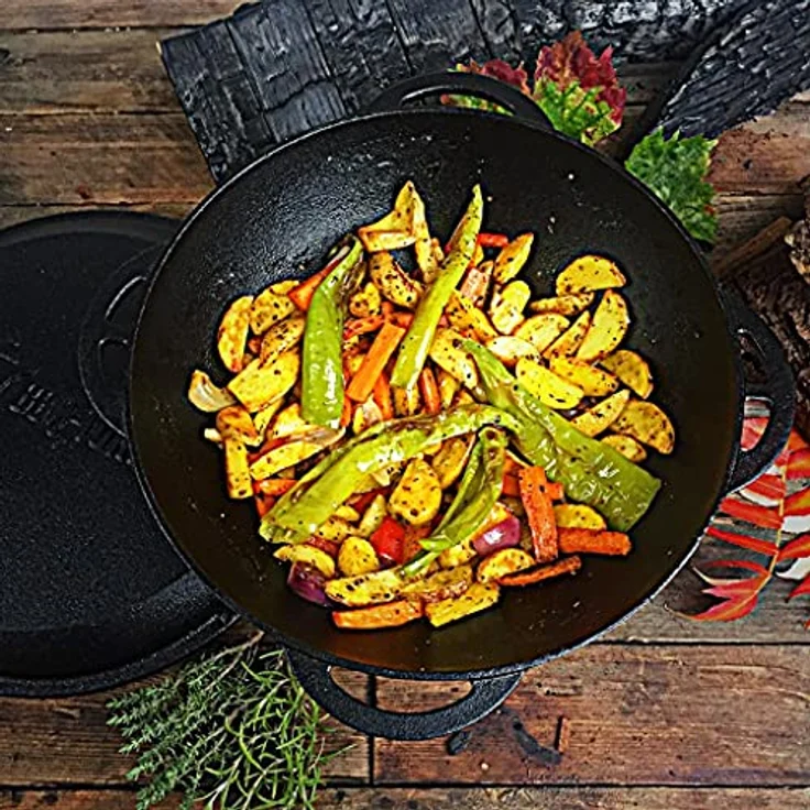 BBQ-Toro Gusseisen Kazan mit Deckel I Traditioneller Gusstopf I Kasan mit abgeflachtem Boden I Grillwok schwarz – Bild 2