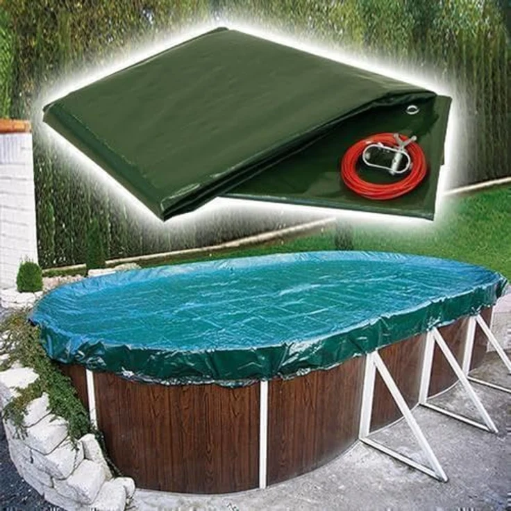 SAXONICA Poolabdeckung Rundpool 450 cm 90g 4,5 m winterfest, grün/schwarz – Bild 2