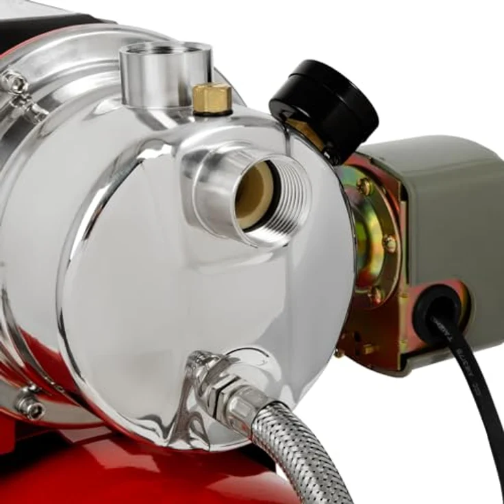 EBERTH DW26-HWW750/24 Hauswasserwerk, 3600 L/h Förderleistung, 750W Pumpe mit Druckschalter für Automatikbetrieb, 9 m Ansaughöhe, Edelstahl und lackiertes Aluminium – Bild 7