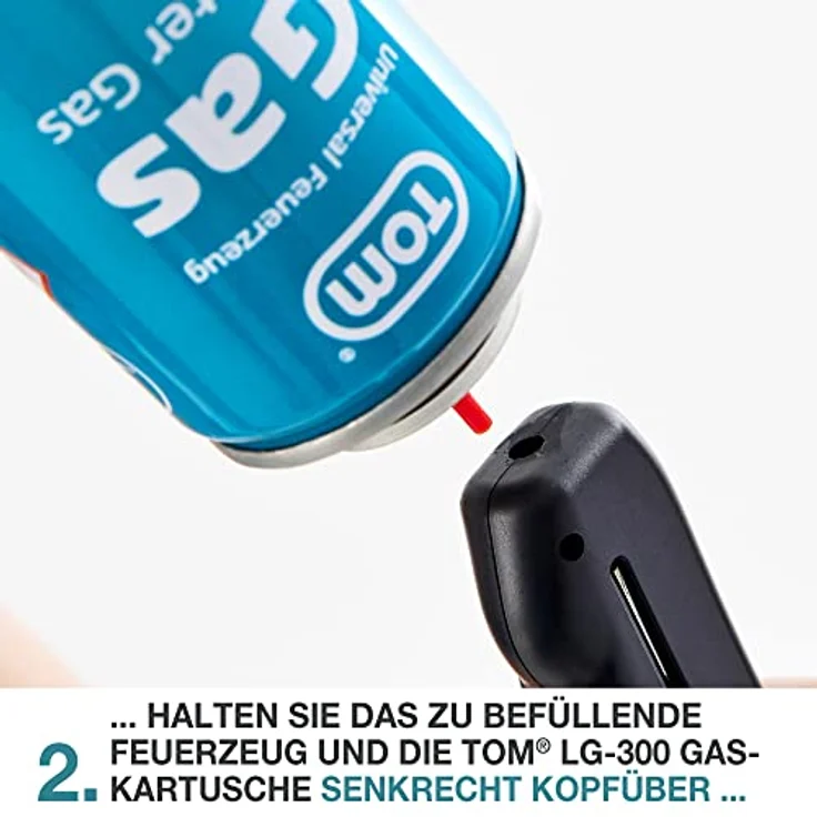 TOM LG-300 Feuerzeuggas, 300 ml Nachfüllkartusche für Sturm- und Stabfeuerzeuge, vielseitig einsetzbar mit 5 Adaptern – Bild 7
