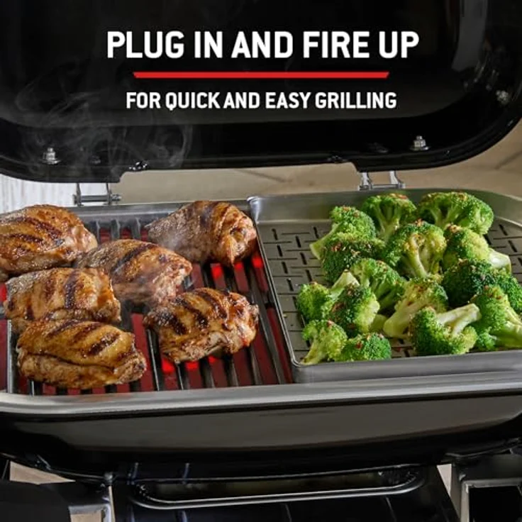 Weber Lumin Elektrogrill, mit Stand, bis zu 315 °C, Deckelthermometer, Porzellanemaillierte Gusseisenroste, 33 x 49 cm Grillfläche, Schwarz – Bild 5