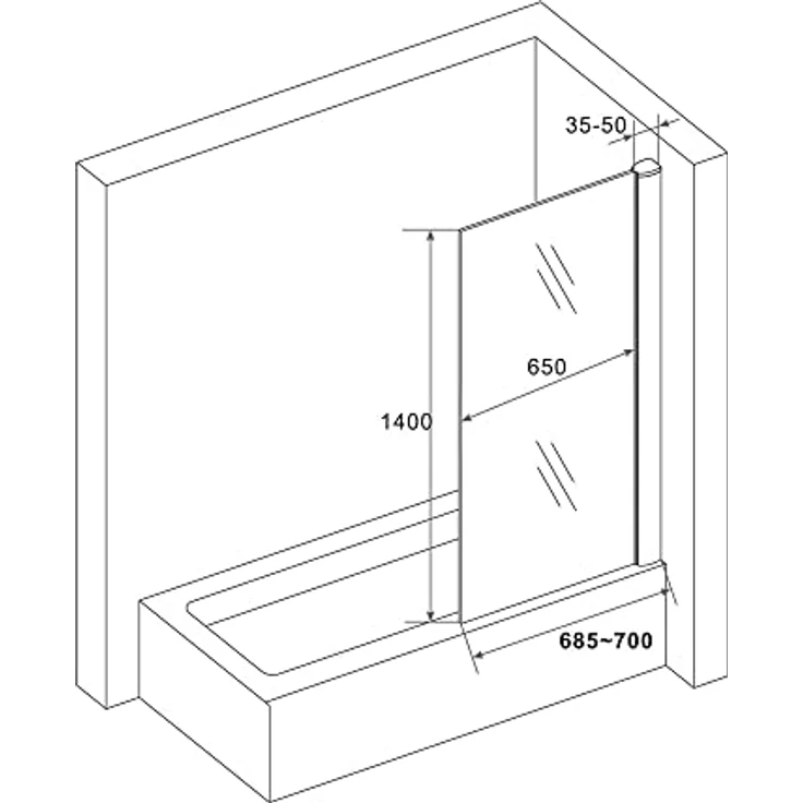Aloni Badewannenaufsatz CR-S031, Einscheibensicherheitsglas, 6mm, ESG-Sicherheitsglas mit Nano-Beschichtung, Klarglas – Bild 3