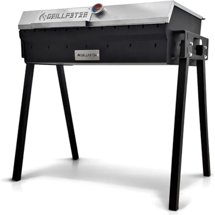 Grillpeter Profi Mangal Bulat 70 Schaschlikgrill, 3mm Stahl mit Edelstahl-Deckel und Ablagen – Bild 2
