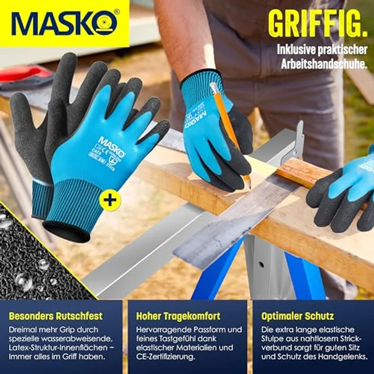 MASKO® Teleskop-Arbeitsbock 2-er Set | Klappbock mit 200 kg Belastbarkeit | Höhenverstellbar 800-1300 mm | Inkl. rutschfester Handschuhe | Blau – Bild 5
