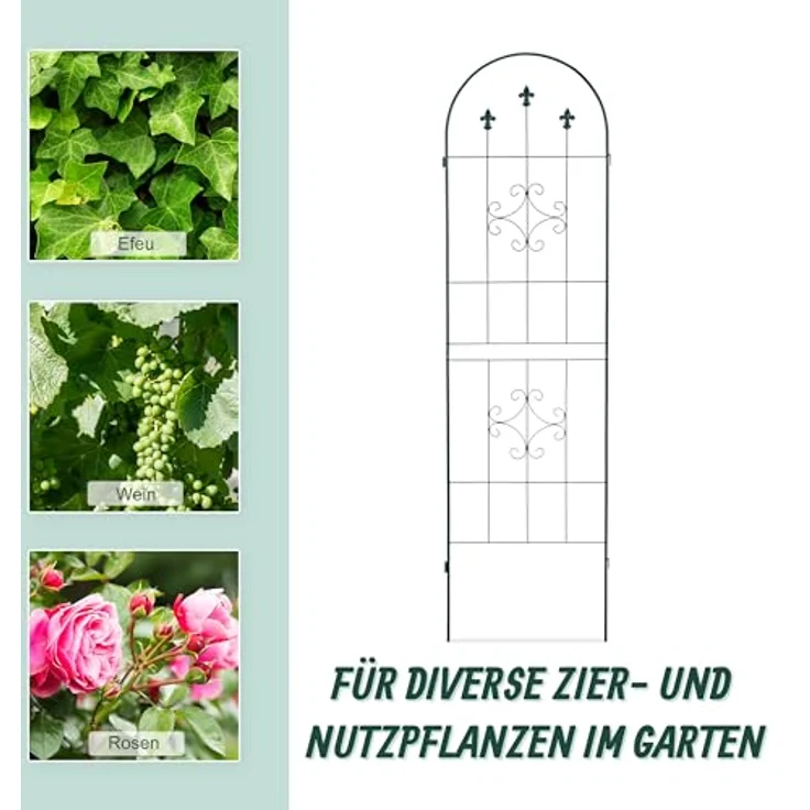 Relaxdays Rankgitter 2er Set, Metall, 180 x 50 cm, Vintage Rankhilfe Garten, Rundbogen & Spitze, zum Stecken, dunkelgrün – Bild 3