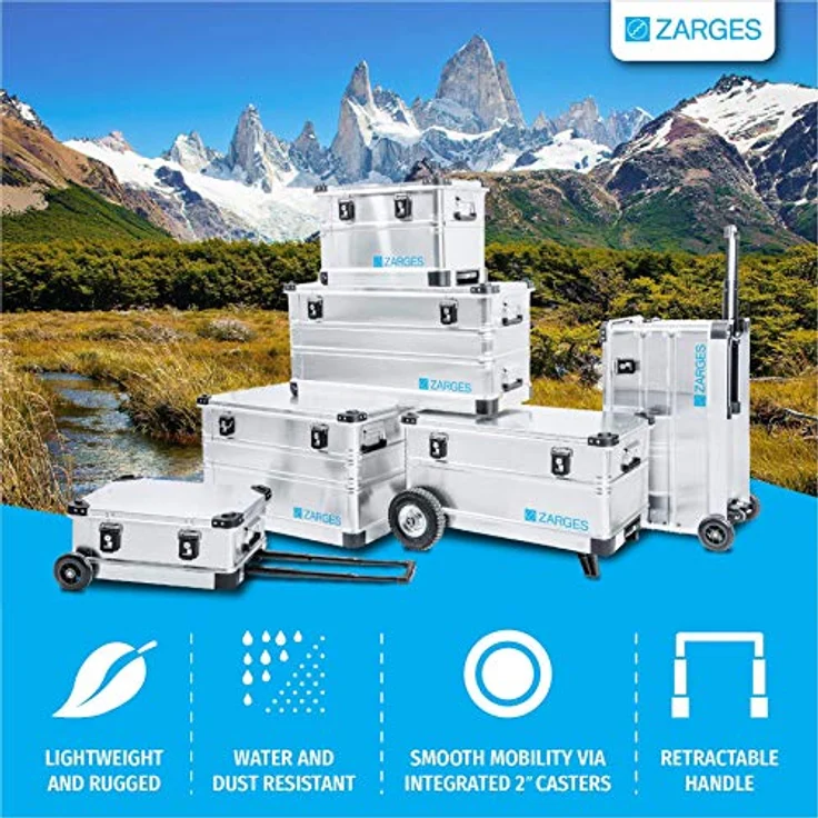 ZARGES Aluminium-Mobilbox 99 L, Werkzeugkoffer mit ausziehbarem Griff und Rollen, Außenmaß 800 x 400 x 455 mm – Bild 4