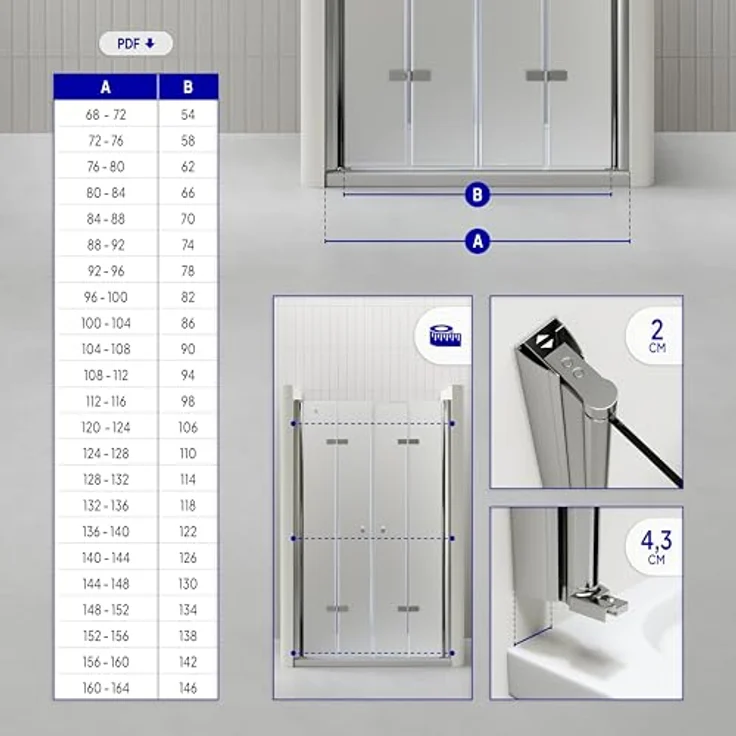 i-flair Dusch-Doppelflügeltür Duschtür Lena mit Falttüren aus satiniertem 6 mm ESG Sicherheitsglas, 76x195 cm, 6 mm Sicherheitsglas – Bild 6