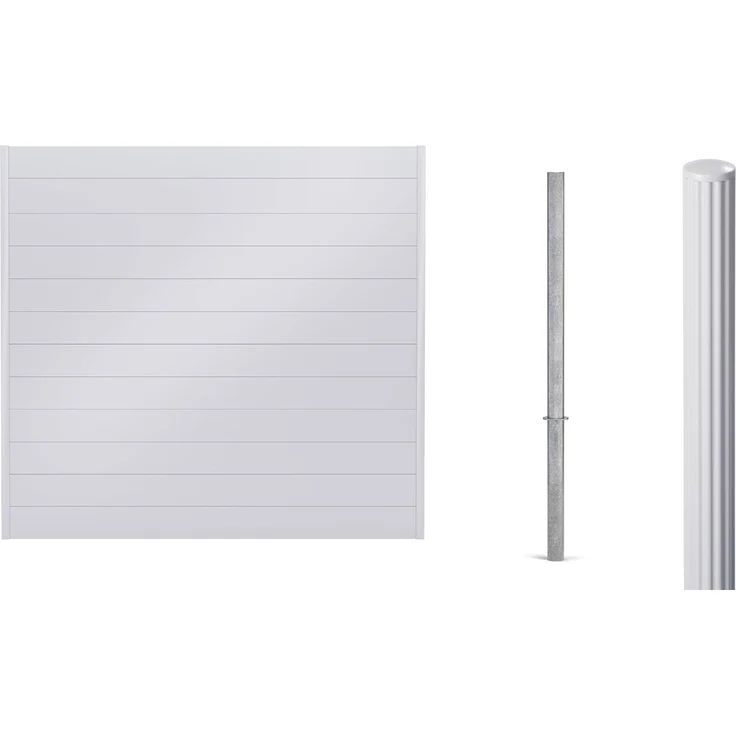 Alberts Sichtschutz Palitio Set, weißalu 9006, Aluminium-Zaun zum Einbetonieren, Länge 8,00 m, Profilhöhe 150 mm