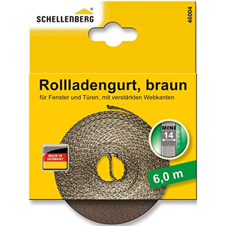 Schellenberg 46004 Rolladengurt 14 mm x 6,0 m System MINI, Rollladengurt, Gurtband, Rolladenband, braun – Bild 1