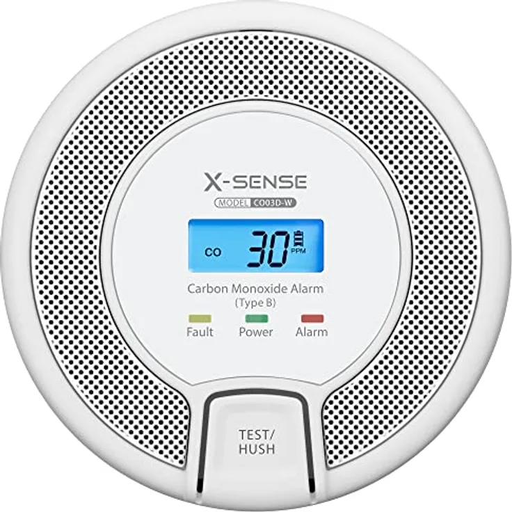 X-Sense CO03D-W, Vernetzbarer Kohlenmonoxidmelder mit Digitalanzeige, austauschbaren Batterien und TÜV Rheinland Zertifizierung nach EN 50291, 1er Set