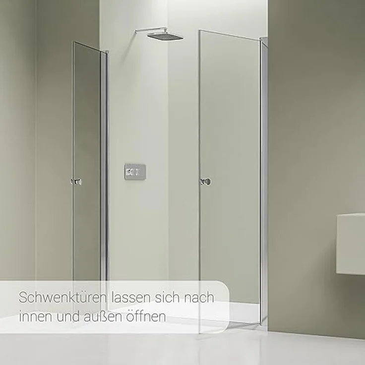 NEXTREND Nischendusche NT218, Doppelpendeltüren aus 6 mm Nano Echtglas, Breite: 1120 mm, Chrom Profilfarbe – Bild 5