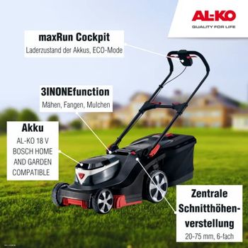 ALKO AkkuRasenmäher 382 Li Premium, 38 cm Schnittbreite, Akkufach für