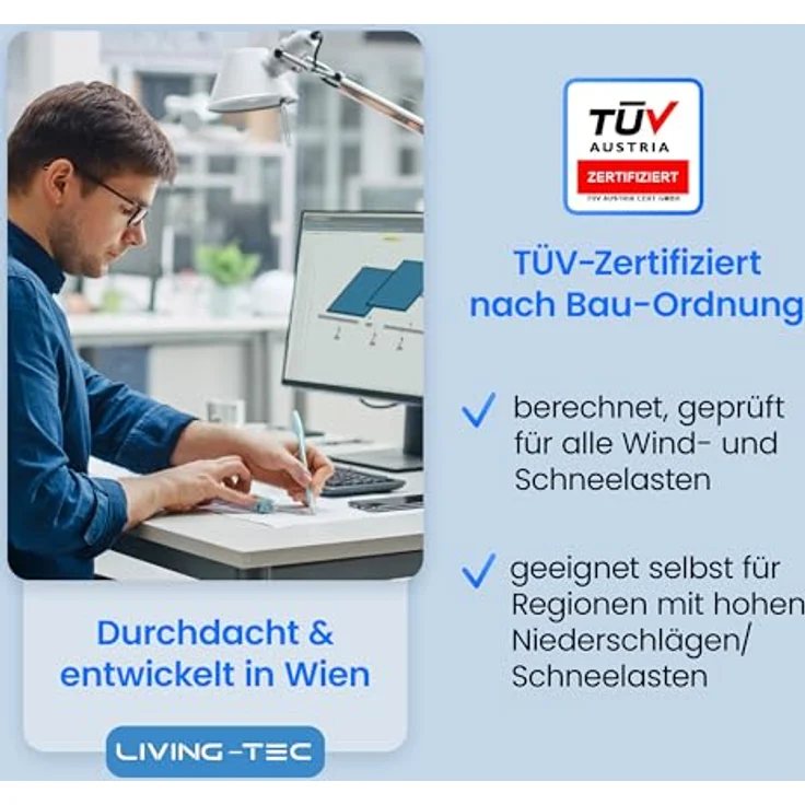 LIVING-TEC Halterung Balkonkraftwerk für Ziegeldach Komplettset 30 & 35mm Module - TÜV geprüft, mit Dachhaken, Schienen & Klemmen – Bild 4