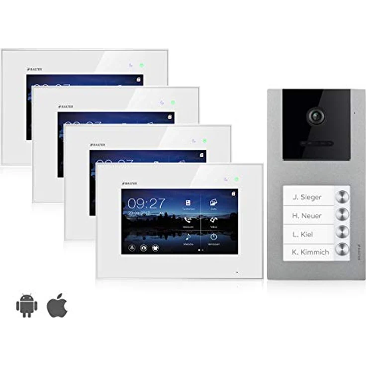 Balter EVO Video Türsprechanlage, 4x 7 Zoll Touchscreen Monitor, 2-Draht Bus, WLAN App, RFID Funktion für Mehrfamilienhaus – Bild 1