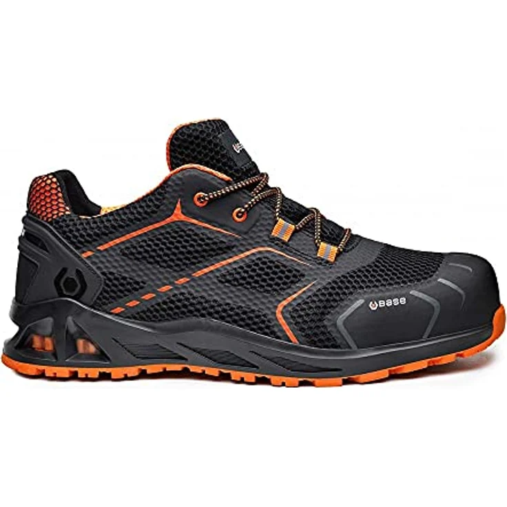 Base Footwear Sicherheitsschuh BASE Kaptiv, atmungsaktives Mesh, Durchtrittsichere Sohle, Aluminium Schutzkappe, schwarz/orange – Bild 1