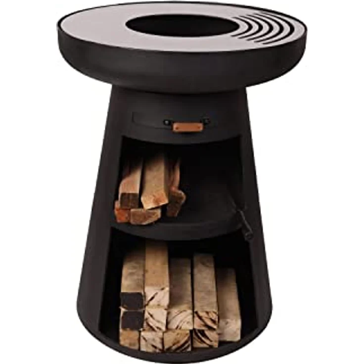 Purline Efp55R Holzkohlegrill mit runder Stahlplatte und Rost, 60cm Durchmesser, Cortenstahl, inkl. Schutzhülle, schwarz – Bild 2