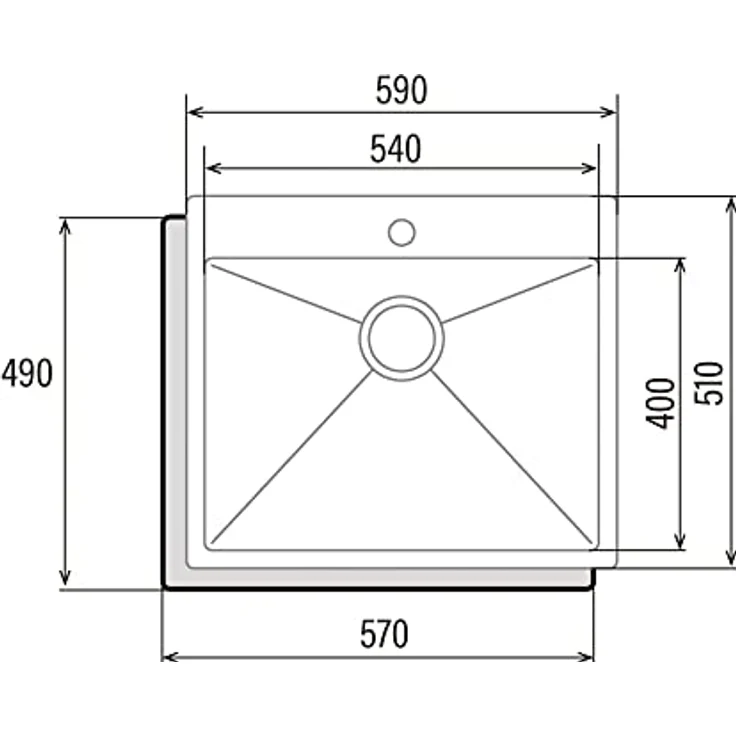 CATA CBS-1 54-40 R10, Rechteckige Unterbauspüle aus Edelstahl, 1 Becken, 200 mm Tiefe – Bild 2