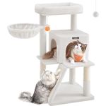 Feandrea Kratzbaum, Katzenbaum mit großer Plattform, cremeweiß, 2-in-1-Kratzrampe, doppelte Türöffnungen, sicherer Spielplatz