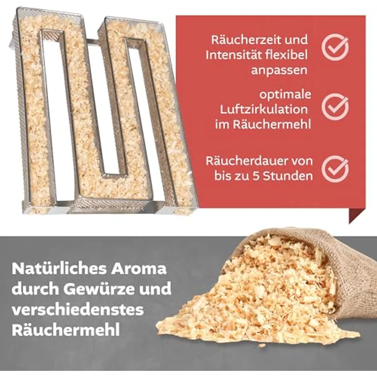LEMODO Kaltrauchgenerator, Edelstahl Räucherspirale mit 5 Stunden Räucherzeit, für Kugelgrill und Räucherofen – Bild 2