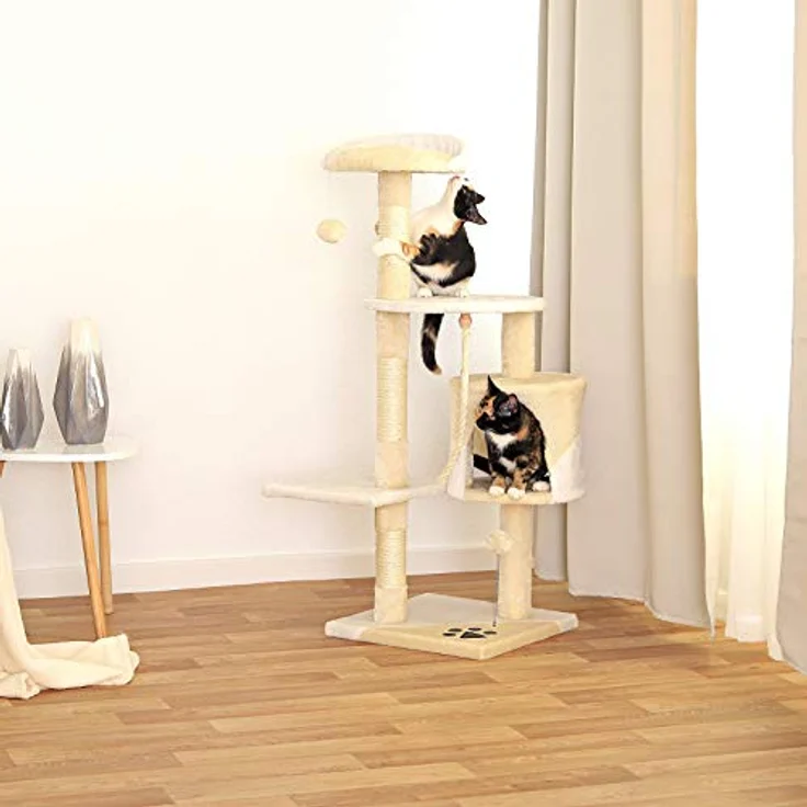 lionto Kratzbaum Kletterbaum Katzenkratzbaum Katzenbaum Höhe 112 cm, beige/weiß – Bild 2