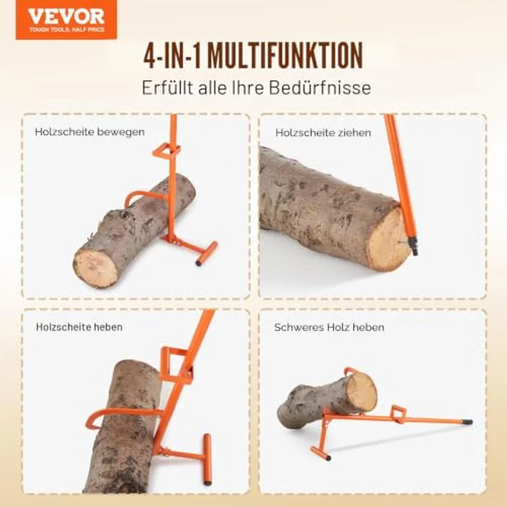 VEVOR Fällheber 1219 mm, 4-in-1 Hochleistungs-Stammheber aus Stahl mit verstellbarem Wendehaken und ergonomischem Griff – Bild 2
