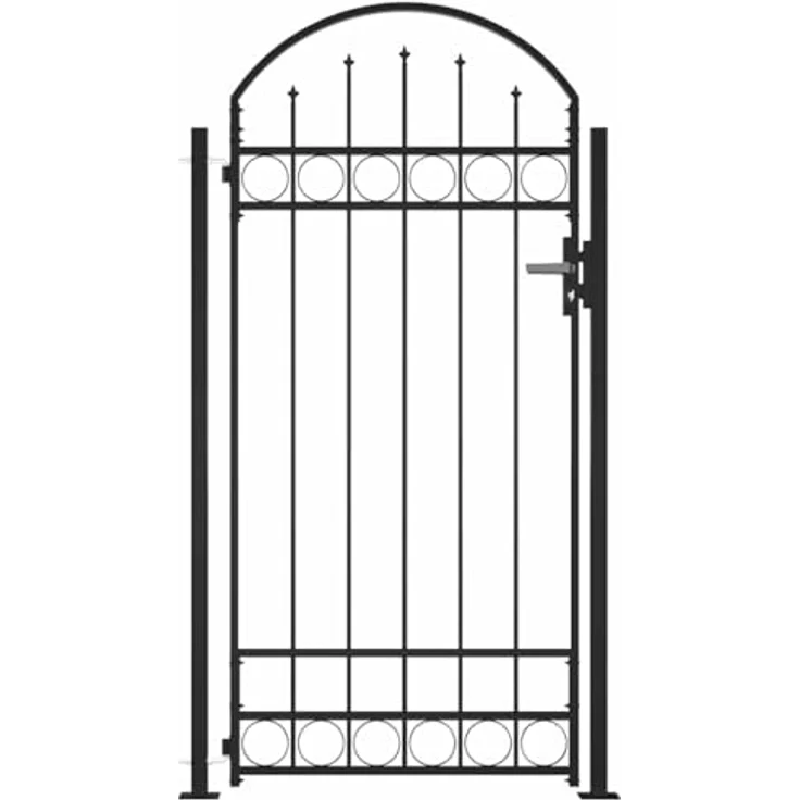 vidaXL Zauntor mit gewölbter Spitze und 2 Pfosten 105 x 204 cm Schwarz – Bild 6