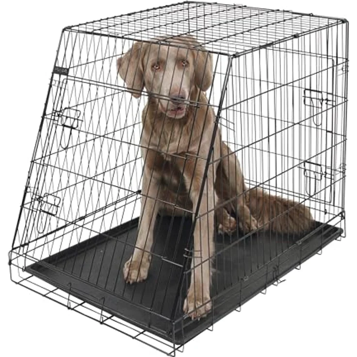 Kerbl Gittertransportbox, klappbar, schwarz, 92x63x74cm, mit 2 Türen, herausnehmbarer Kunststoffwanne – Bild 1