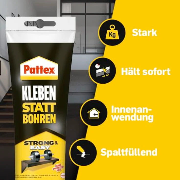 Pattex Montagekleber Kleben statt Bohren, starker Kraftkleber für sofortigen Halt, universell einsetzbarer Baukleber, Kleber mit hoher Endfestigkeit, 1 x 250g – Bild 3