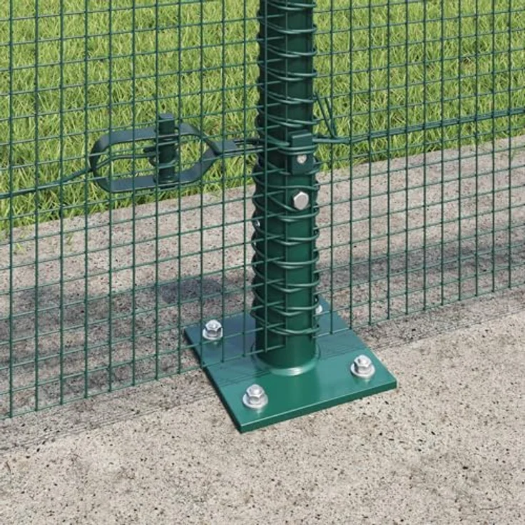 vidaXL Gartentor Schweißdrahtzaun, 0,4 x 10 m mit 7 Flanschpfosten, grün, Stahl, rostbeständig, inklusive Montagematerial – Bild 4