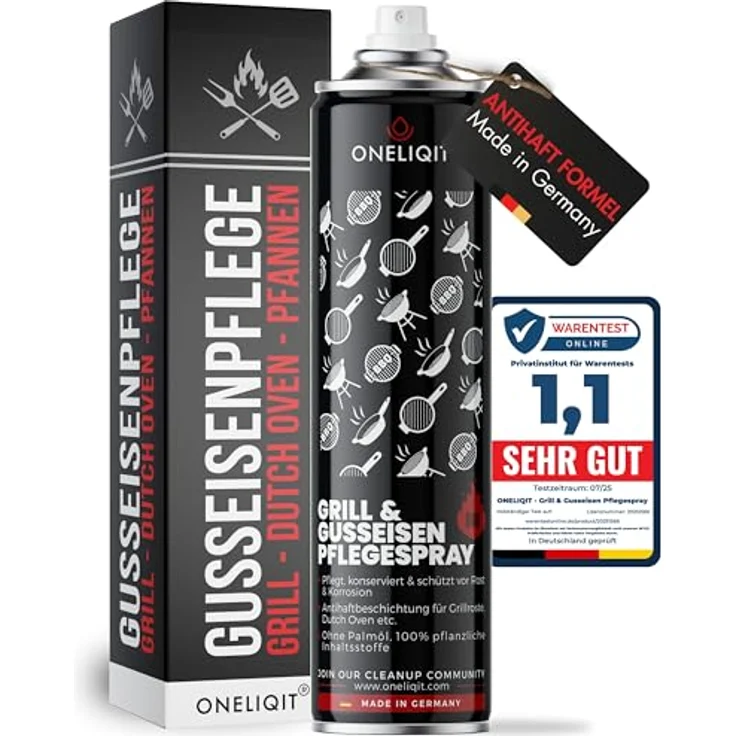ONELIQIT® Grill & Gusseisen Pflegespray 400ml, Antihaft-Spray für Grillrost und Dutch Oven, pflanzlich und palmölfrei – Bild 1