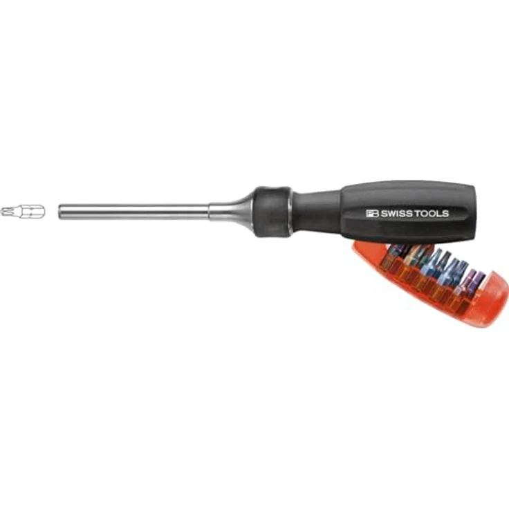 PB Swiss Tools Ratschenschraubendreher PB 6510.R-100 | 100% Swiss Made | 10-in-1 Tool mit 10 Precision Bits Schlitz/Kreuzschlitz Pozidriv/Torx/Innensechskant – Bild 2