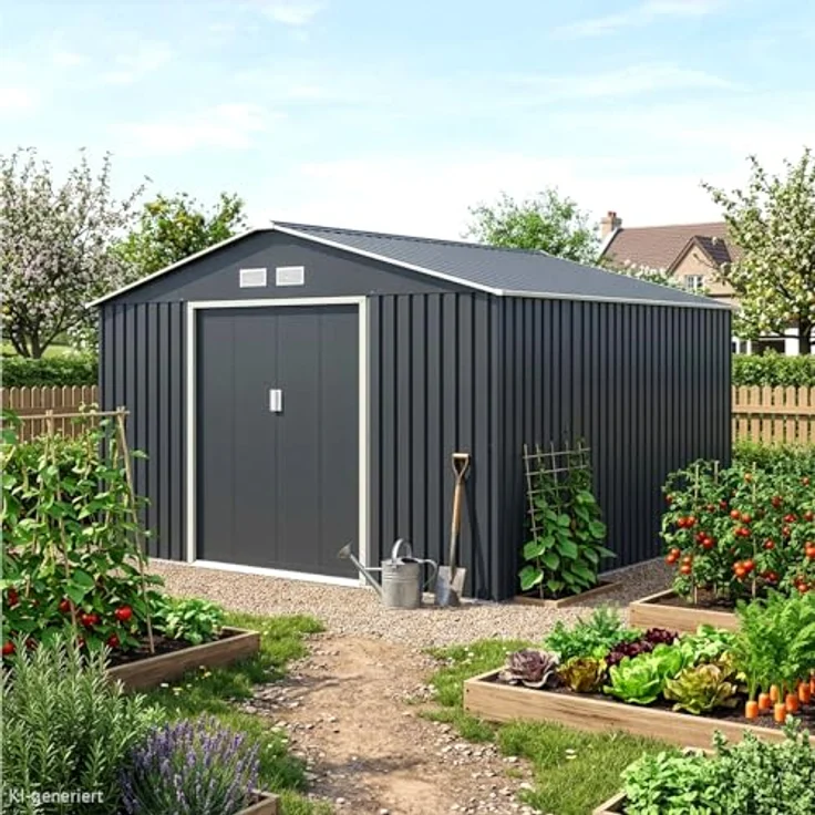 HATTORO S350 Metall Gerätehaus, 341x322x201 cm, Geräteschuppen mit Satteldach, Grau Anthrazit, inkl. Fundamentrahmen und Ventilation – Bild 2
